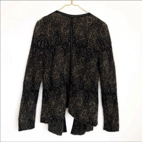 Eileen Fisher Mohair & leather trim black Cardigan Small - Picture 3 of 10